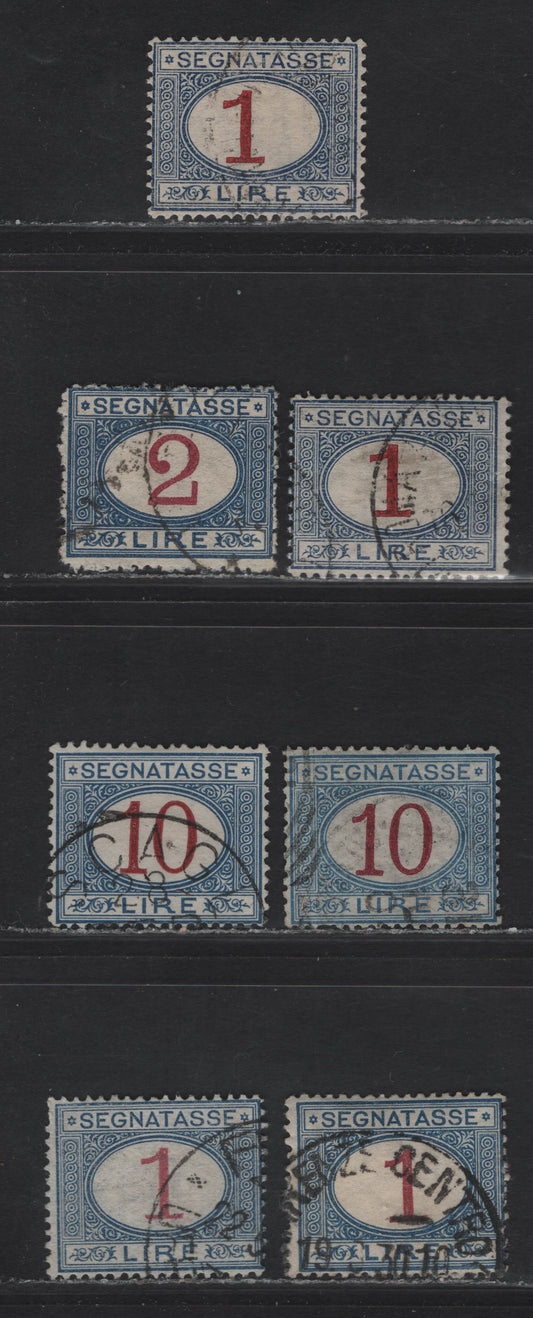 Lot 234 Italy SC#J14, J16, J20 1l - 10l Blue & Magenta Numeral, 1870-1925 Postage Dues, 7 Fine Used Singles