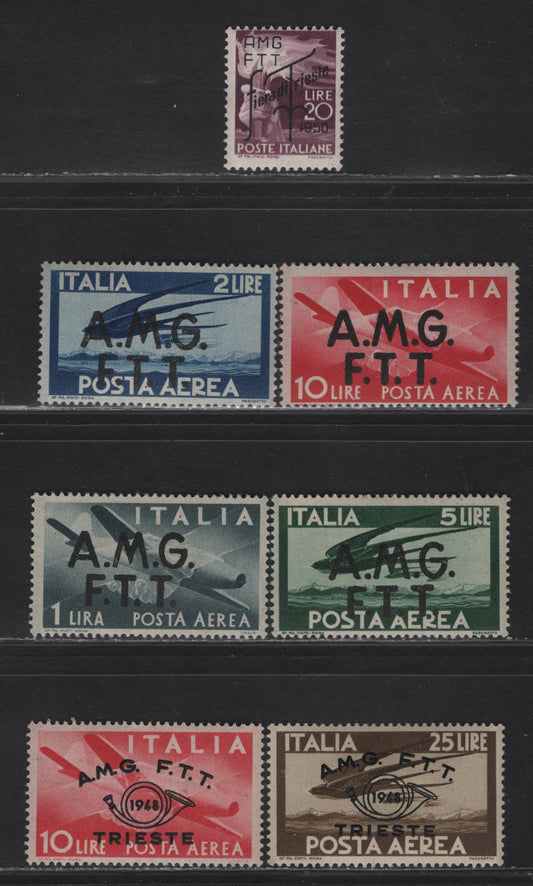 Lot 247 Italy - Trieste SC#C1-C4, C17-C18, 53 20l - 25l Dark Red Violet - Brown Overprinted - Staff of Aesculapius, 1950-1948 Trieste Fair - Airmail Issues, 7 F/VFOG Singles