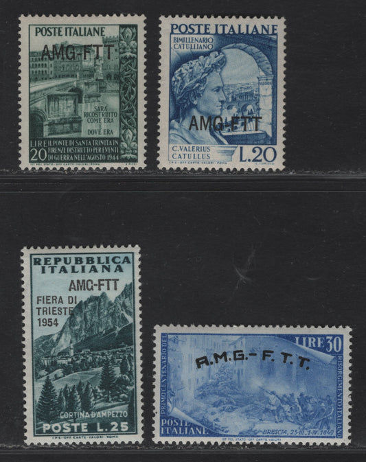 Lot 249 Italy - Trieste SC#55-56, 27, 204 30l - 25l Ultramarine - Blue Green Holy Trinity Bridge - Siena, 1948-1954 Risorgimento Uprisings - Festival of the Mountain Issues, 4 VFOG Singles