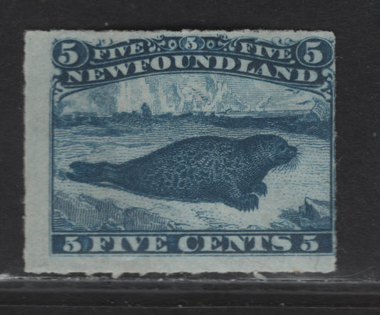 Lot 25 (C) Newfoundland #40 5c Blue Harp Seal, 1876-1879 3rd Cents Issue, A FOG Rouletted Single, Paper Cents-GG