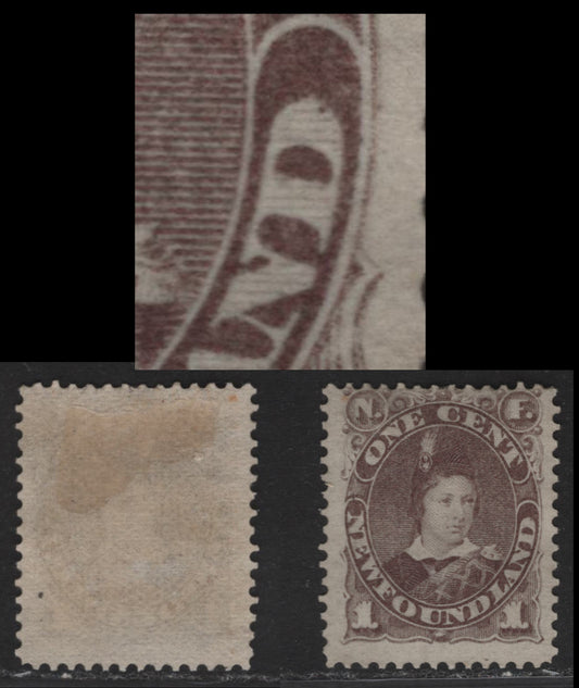 Lot 28 (C) Newfoundland #42 1c Gray Brown Edward, Prince of Wales, 1880-1896 4th Cents Issue, A FOG Single, Paper Cents-II, Perf 12.1x12, Showing Traces Of Original Gum, Showing Unlisted Dot In Last 'D' Of (C) Newfoundland.