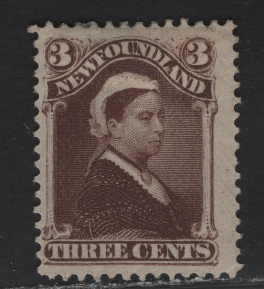 Lot 36 (C) Newfoundland #51 3c Umber Brown Queen Victoria, 1880-1896 4th Cents Issue, A FOG Single, Paper Cents-NN, perf 12