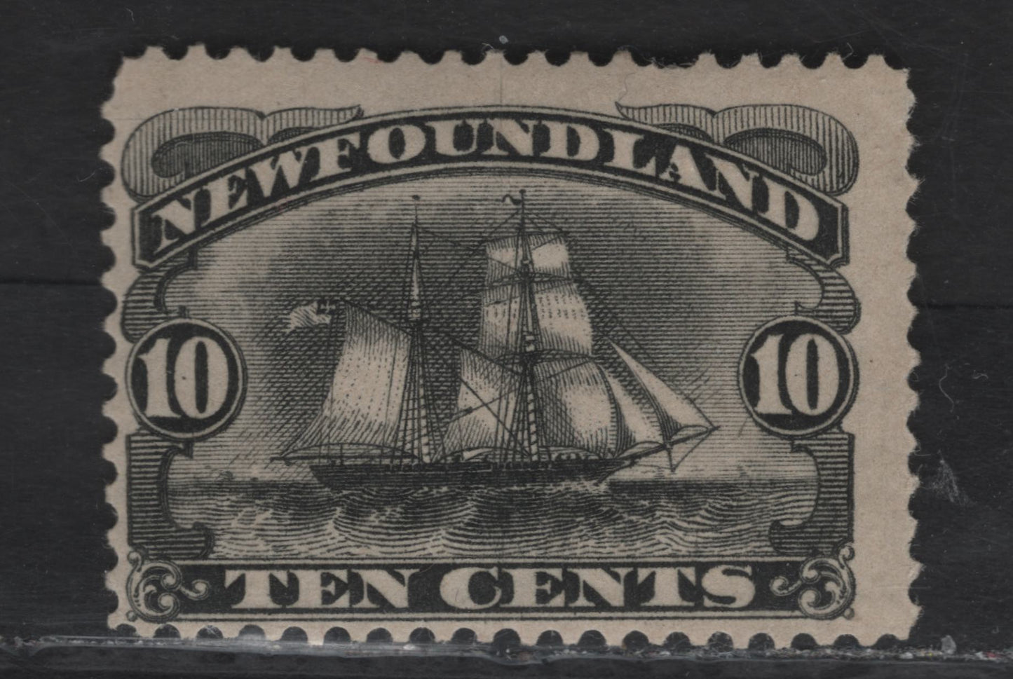 Lot 46 (C) Newfoundland #59 10c Black Schooner, 1887-1898 5th Cents Issue, A VGOG Single, Paper Cents-NN, Perf 12.25
