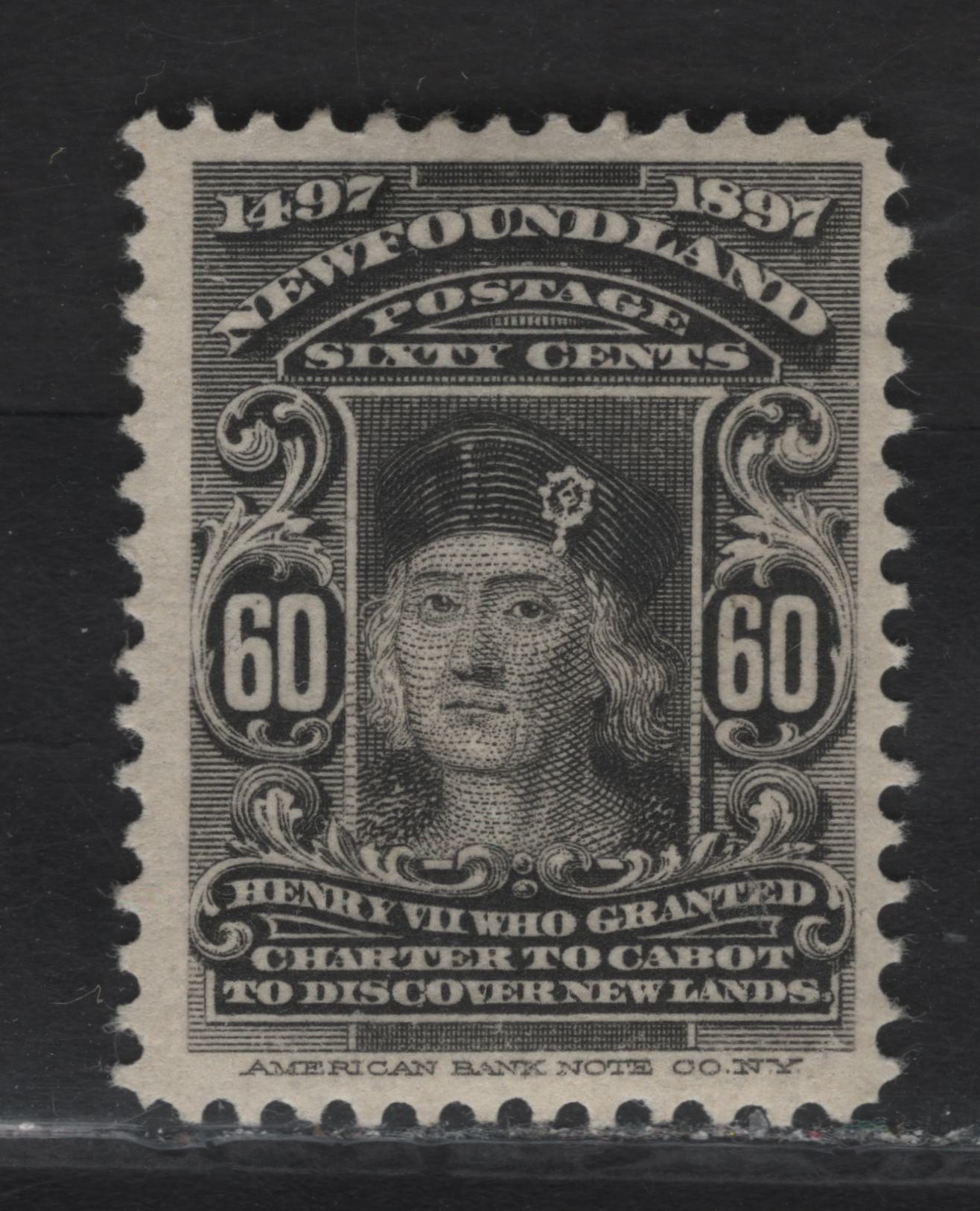 Lot 59 (C) Newfoundland #74 60c Black King Henry VII, 1897 Discovery of (C) Newfoundland Issue, A FOG Single, Paper ABNN-A, Perf 11.9x12
