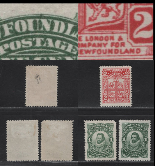 Lot 66 (C) Newfoundland #87,a, 88 1c - 2c Green - Carmine King James I - Coat of Arms, 1910 John Guy Issue, 3 VFOG Singles, Paper WM-A, Perfs 12x11 (1c Green), 11.75x12 (1c DeepGreen) And Perf 12 (2c)