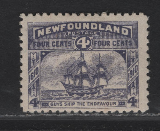 Lot 68 (C) Newfoundland #90 4c Dull Violet Guy's Ship, 1910 John Guy Issue, A FOG Single, Paper WM-A, Perf 12x11.75