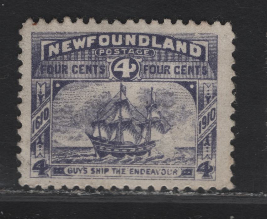 Lot 69 (C) Newfoundland #90 4c Dull Violet Blue Guy's Ship, 1910 John Guy Issue, A Very Fine Unused Single, Paper WM-A, Perf 11.8x11.9