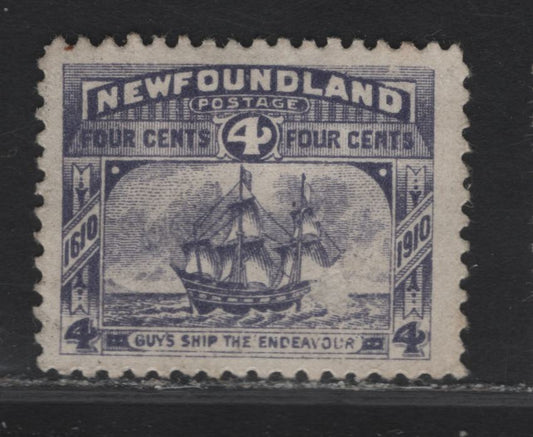 Lot 69 (C) Newfoundland #90 4c Dull Violet Blue Guy's Ship, 1910 John Guy Issue, A Very Fine Unused Single, Paper WM-A, Perf 11.8x11.9
