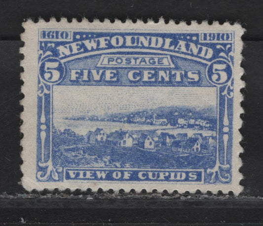 Lot 73 (C) Newfoundland #91 5c Ultramarine View of Cupids, 1910 John Guy Issue, A Fine Unused Single, Paper WM-A, Perf 14.25x12, Small Corner Crease.