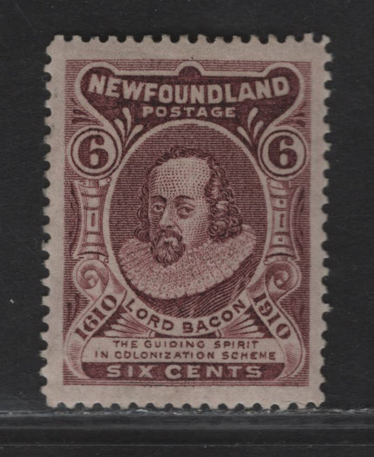 Lot 81 (C) Newfoundland #98 6c Brown Violet Lord Bacon, 1911 John Guy Engraved Issue, A VFOG Single, Paper WM-I, Perf 14.25