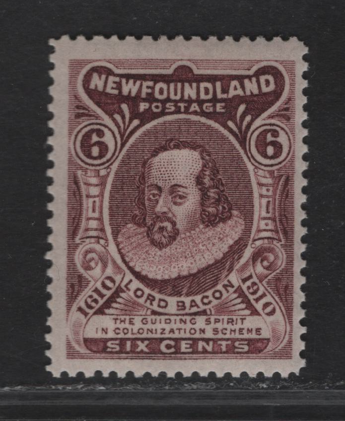 Lot 82 (C) Newfoundland #98 6c Brown Violet Lord Bacon, 1911 John Guy Engraved Issue, A FNH Single, Paper WM-I, Perf 14.25