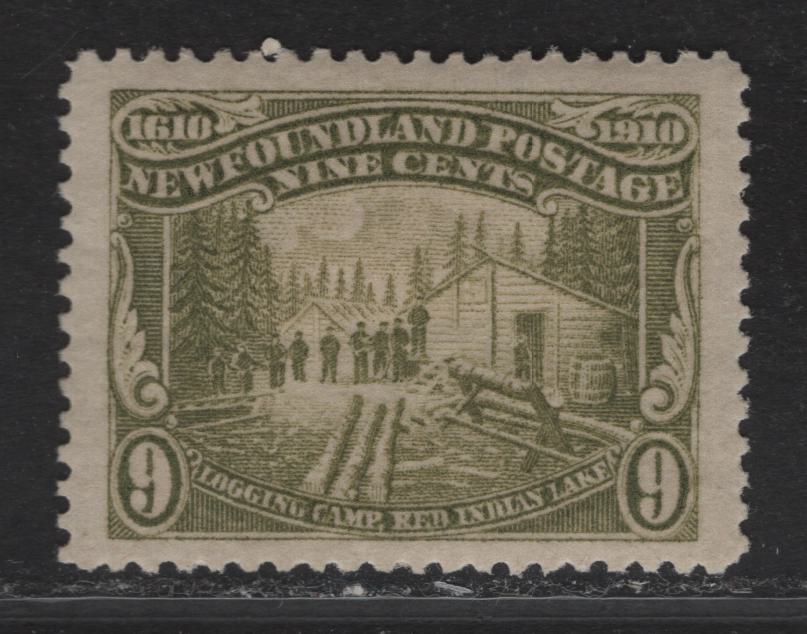 Lot 84 (C) Newfoundland #100 9c Olive Green Logging, 1911 John Guy Engraved Issue, A VFOG Single, Paper WM-H, Perf 14.25