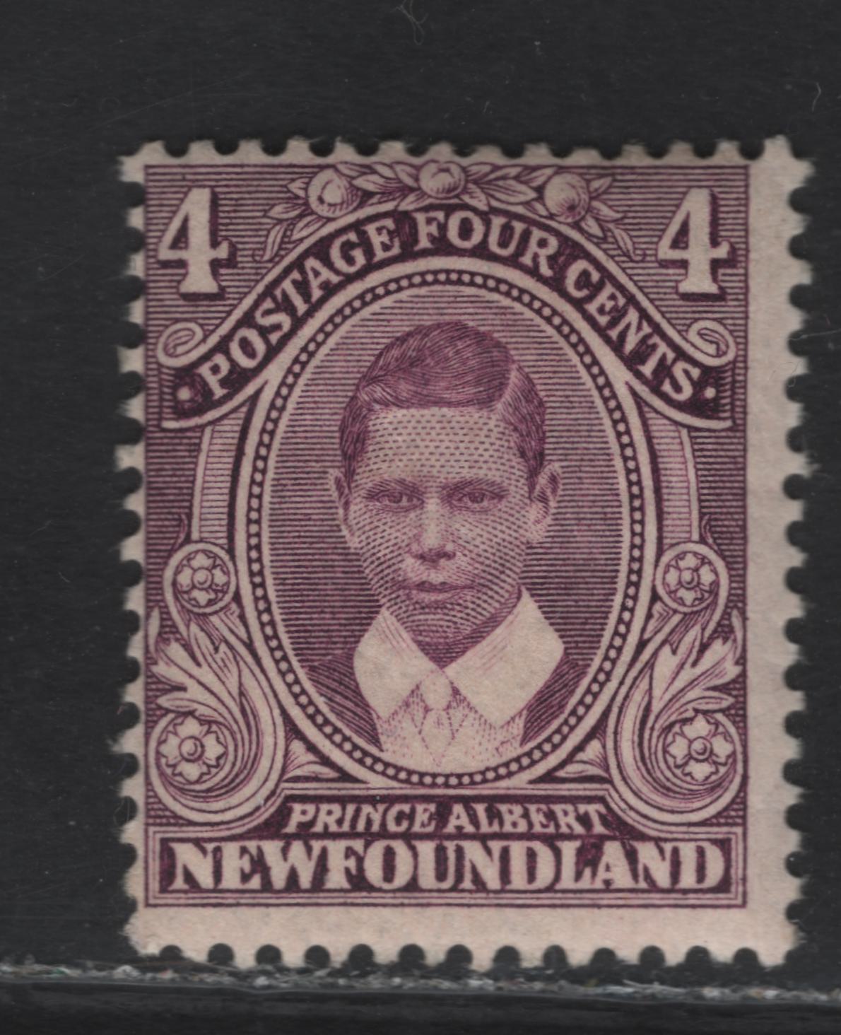 Lot 90 (C) Newfoundland #107 4c Violet Prince Albert, 1911 Royal Family Issue, A FOG Single, Paper WM-B, Comb Perf 14