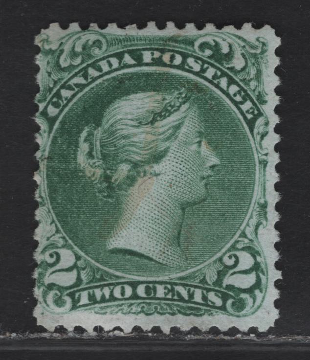 Lot 10 (C) Canada #24b 2c Green Queen Victoria, 1868-1876 Large Queen Issue, A Fine Used Single, Paper FO-U, Perf 12x11.9, Lightened Pen Cancel, Made To Appear Unused.