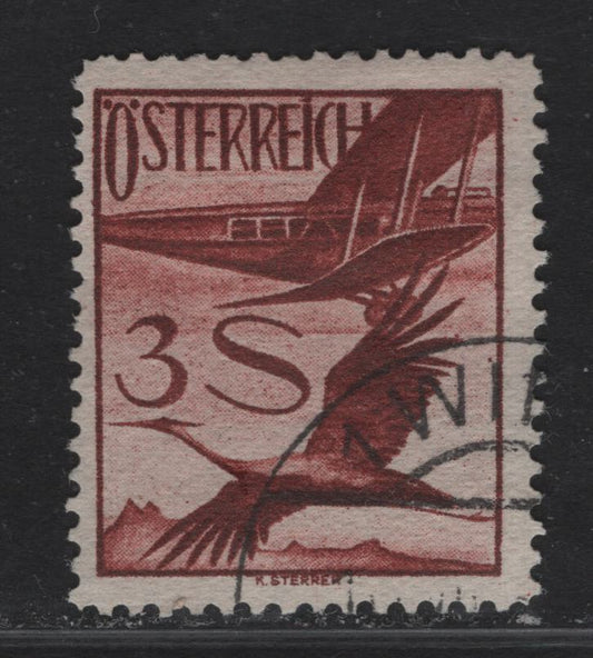 Lot 102 Austria SC#C29 3s Red Brown Airplane Passing Crane, 1925-1930 Airmail Issue, A Fine Used Single