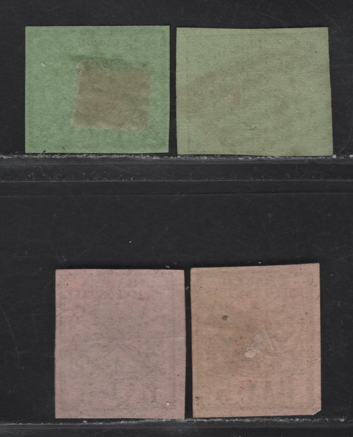 Lot 106 Roman States SC#3a, 6a 2b - 5b Black on Yellow Green - Black on Pale Rose Arms, 1852 Imperf Papal Arms Issue, 4 Fine/Very Fine Used Singles, 2 Unlisted Paper Shades