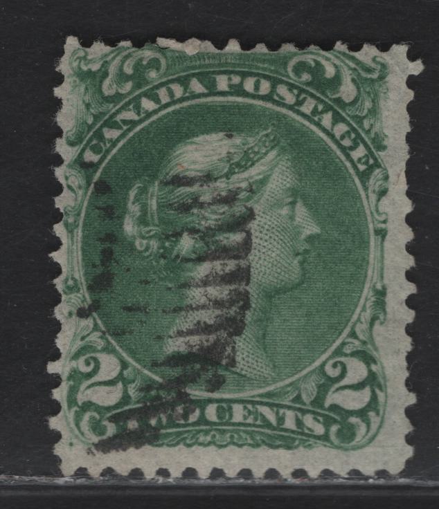 Lot 11 (C) Canada #24b 2c Deep Green Queen Victoria, 1868-1876 Large Queen Issue, A Very Good Used Single, Paper FO-W (Thin, Translucent Vertical Wove), Perf 12x11.9, Guide Dot At LL.