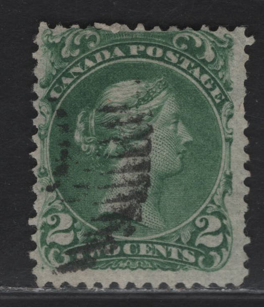 Lot 11 (C) Canada #24b 2c Deep Green Queen Victoria, 1868-1876 Large Queen Issue, A Very Good Used Single, Paper FO-W (Thin, Translucent Vertical Wove), Perf 12x11.9, Guide Dot At LL.