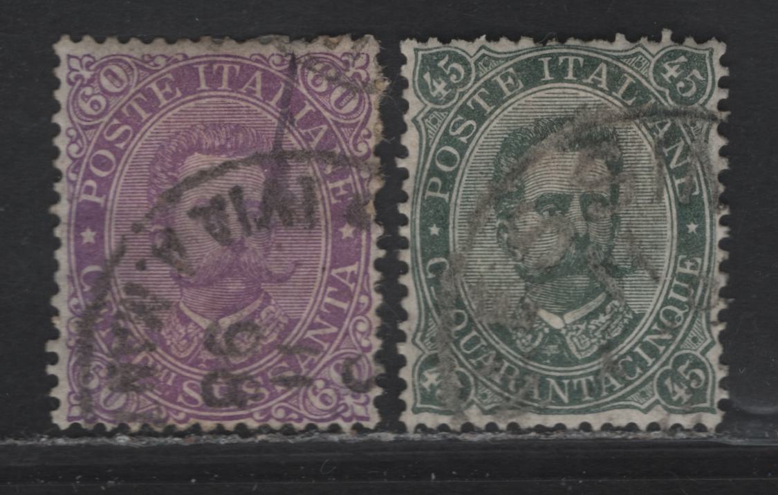 Lot 117 Italy SC#54-55 45c - 60c Violet Gray Green - Violet King Humbert I, 1889 King Humbert I Issue, 2 Very Fine Used Singles