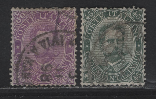 Lot 117 Italy SC#54-55 45c - 60c Violet Gray Green - Violet King Humbert I, 1889 King Humbert I Issue, 2 Very Fine Used Singles