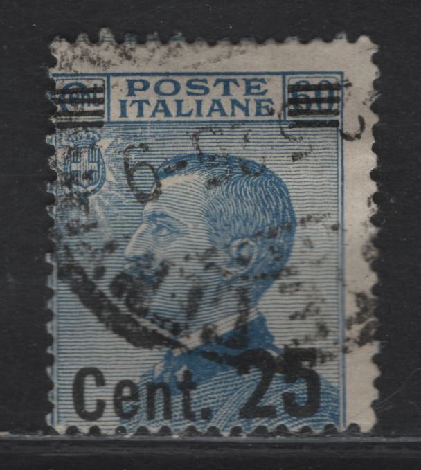 Lot 119 Italy SC#153b 25c on 60c Blue Victor Emmanuel II, 1923-1925 Surcharged Issue, A Very Good Used Single, Scarce Type II Surcharge, Surcharge Bars On Type II Are 3mm High Verses 3.5/3.75mm On Type 1