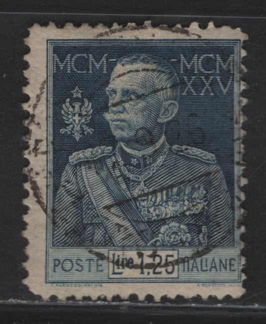 Lot 127 Italy SC#177a 1.25l Dark Blue King Victor Emmanuel III, 1928-1929 King Victor Emmanuel III Issue, A Fine Used Single, High Values, Perf 11