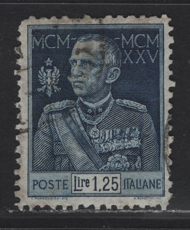 Lot 128 Italy SC#177a 1.25l Dark Blue King Victor Emmanuel III, 1928-1929 King Victor Emmanuel III Issue, A Very Good Used Single, High Values, Perf 11