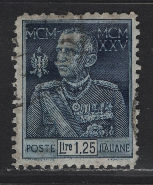Lot 128 Italy SC#177a 1.25l Dark Blue King Victor Emmanuel III, 1928-1929 King Victor Emmanuel III Issue, A Very Good Used Single, High Values, Perf 11