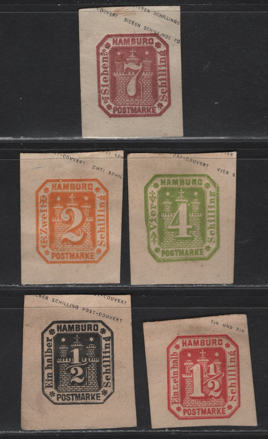 Lot 139 Hamberg SC#Unlisted 1/2s - 7s Black - Red Brown Arms, 1866 Arms Design Postal Stationary Cut Squares, 5 Very Fine Unused Singles, Unlisted In Scott & Michel