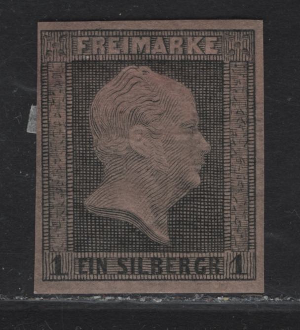 Lot 140 Prussia SC#3 1sgr Black on Rose King Frederick William IV, 1850-1856 King Frederick William IV Issue, A VFOG Imperf Single, Full Margins On 3 Sides & Close On 1 Side