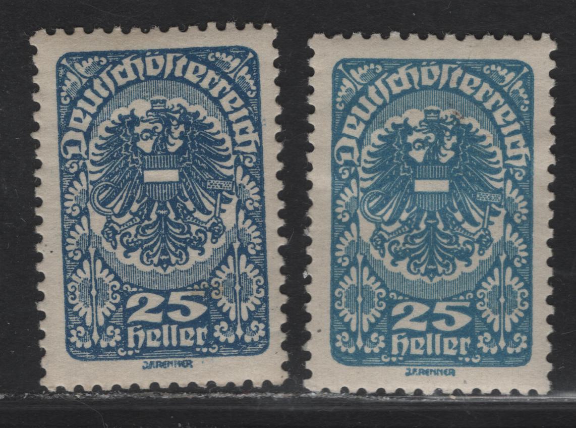 Lot 163A Austria SC#209, 209a 25h Blue - Pale Blue Allegory of New Republic, 1919-1920 Allegory of New Republic Issue, 2 VFOG Singles