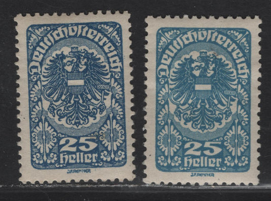 Lot 163A Austria SC#209, 209a 25h Blue - Pale Blue Allegory of New Republic, 1919-1920 Allegory of New Republic Issue, 2 VFOG Singles