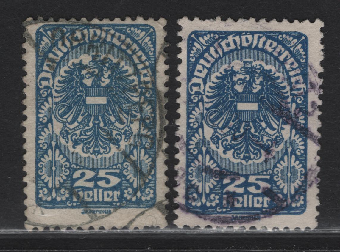 Lot 164 Austria SC#209, 209a 25h Blue - Deep Blue Allegory of New Republic, 1919-1920 Allegory of New Republic Issue, 2 Fine Used Singles