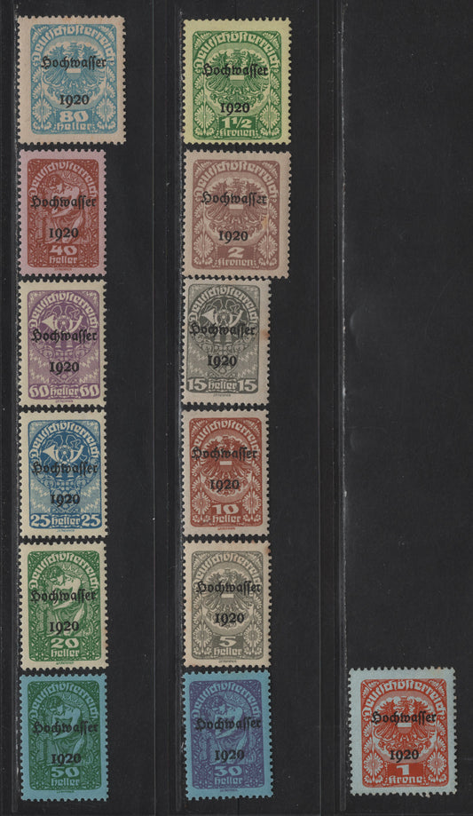 Lot 167 Austria SC#B30-B42 5h - 2k Gray - Lilac Brown Posthorn, Arms & Allegory, 1921 Semi Postal Issues, 13 F/VFNH/OG Singles, All Nh Except For 5h, Which Has Some Disturbed Gum, Small Tone Spot On 15h