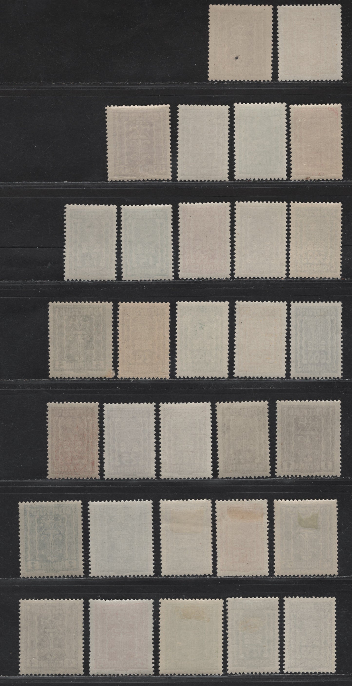 Lot 168 Austria SC#250-280 1/2k - 800k Olive Bistre - Violet Symbols, 1922-1924 Symbols of Agriculture, Labor & Industry Issues, 31 F/VFNH/OG Singles, Mostly VFNH Short Set, 12.5k, 60k, 75k & 150k Being Hinged