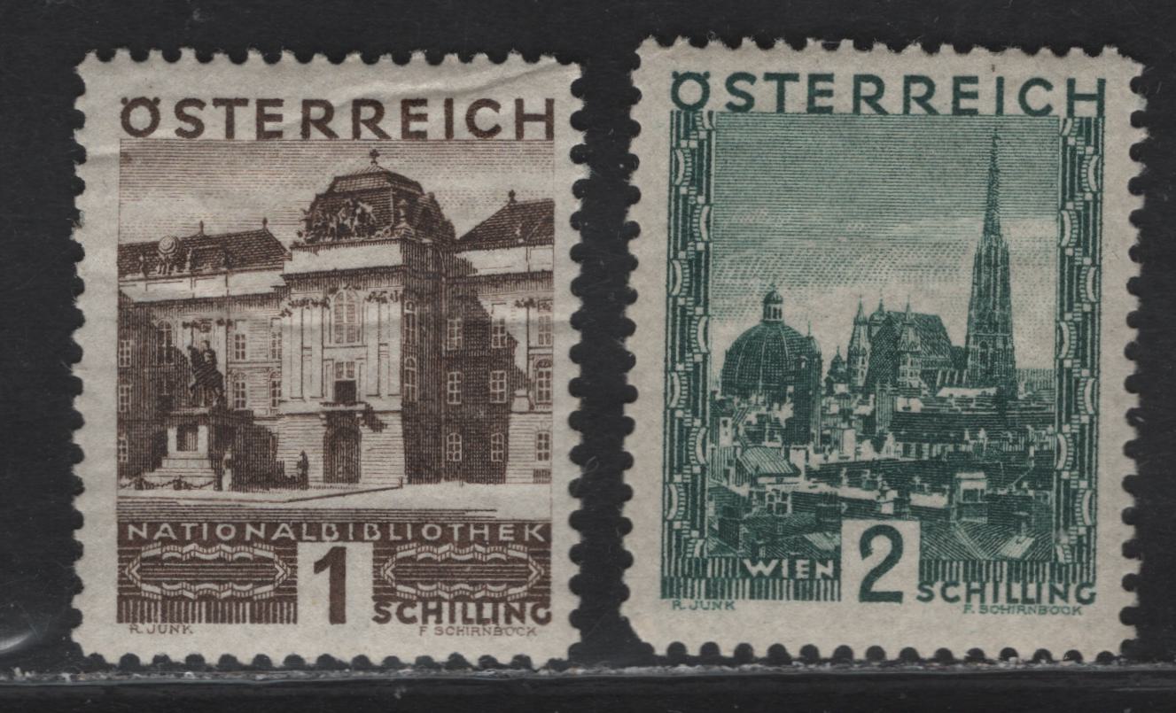Lot 173 Austria SC#338-339 1s - 2s Black Brown - Dark Green National Library, 1929-1930 Large Pictorial Issue, 2 F/VFOG Singles 1s Has A Natural Gum Crease, ,