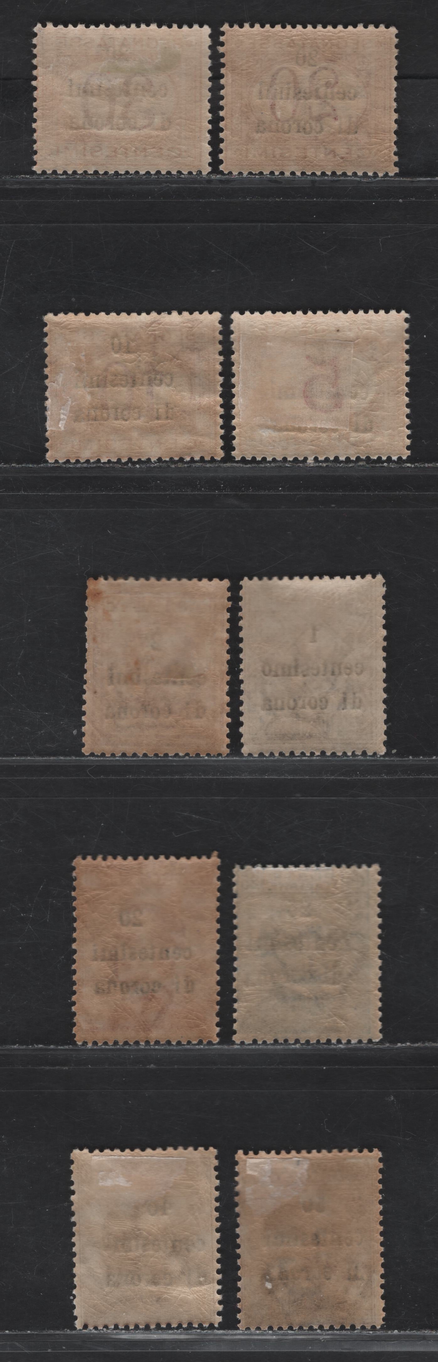 Lot 185 Austria SC#N64-N65, N68-N70, N72, NJ8-NJ11 1c on 1c - 30c Brown - Buff & Magenta Victor Emmanuel III - Numerals, 1918-1919 Italian Occupation of Austria, 10 FOG Singles