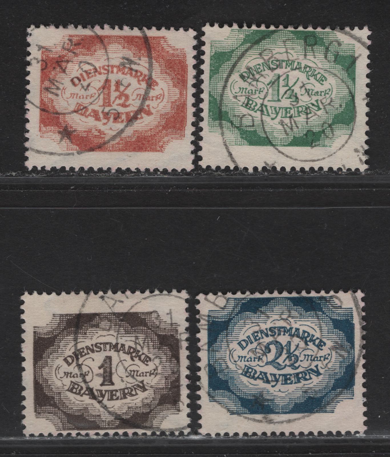 Lot 193C Bavaria SC#O46-O49 1m - 2m Dark Brown - Deep Blue Arms, 1920 Arms Official Issue, 4 Fine Used Singles, Postally Used With Identical Bamburg March 31 1920 CDS Cancels, No BPP Handstamps
