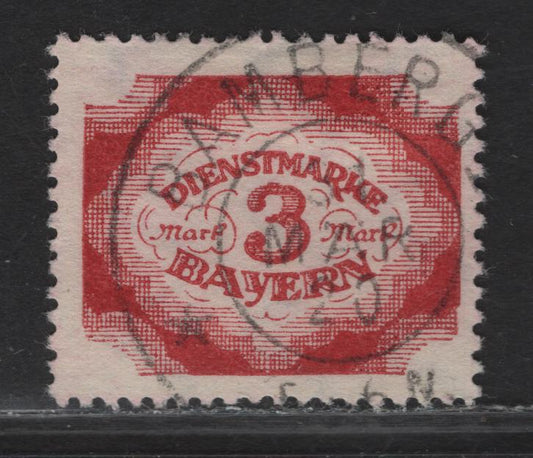 Lot 193D Bavaria SC#O50 3m Dark Red Arms, 1920 Arms Official Issue, A Fine Used Single, Crisp March 31 1920 CDS Cancel