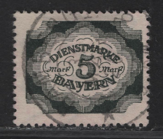 Lot 193E Bavaria SC#O51 5m Black Arms, 1920 Arms Official Issue, A Fine Used Single, Same Cancel As Described In Lot 193D