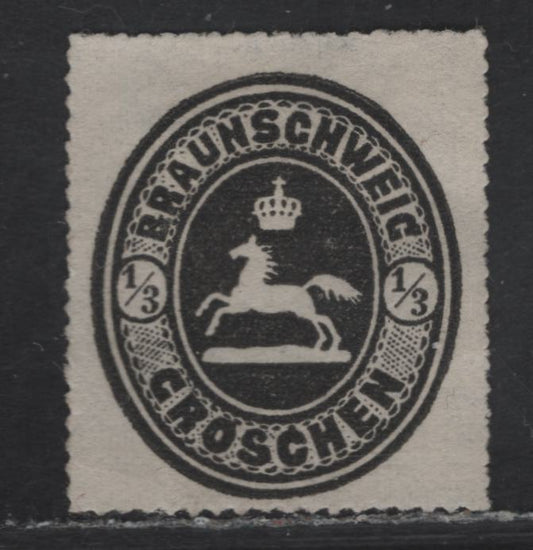 Lot 194 Brunswick SC#23 1/3gr Black Saxon Horse, 1865 Embossed Saxon Horse Issue, A Fine Unused Single