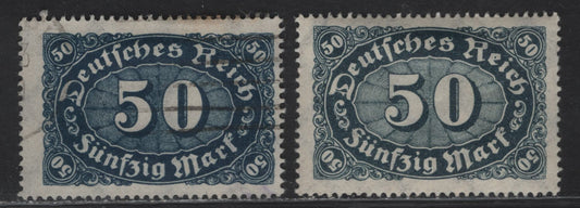 Lot 196 Germany Michel#246b-c (Scott #198var) 50m Dark Prussian Blue - Dark Violet Ultramarine Numeral, 1922-1923 Numeral Issue, 2 FOG & Used Singles, Mint & Used Examples Of These Scarcer Shades, Common Shade Is Dark Blue To Indigo