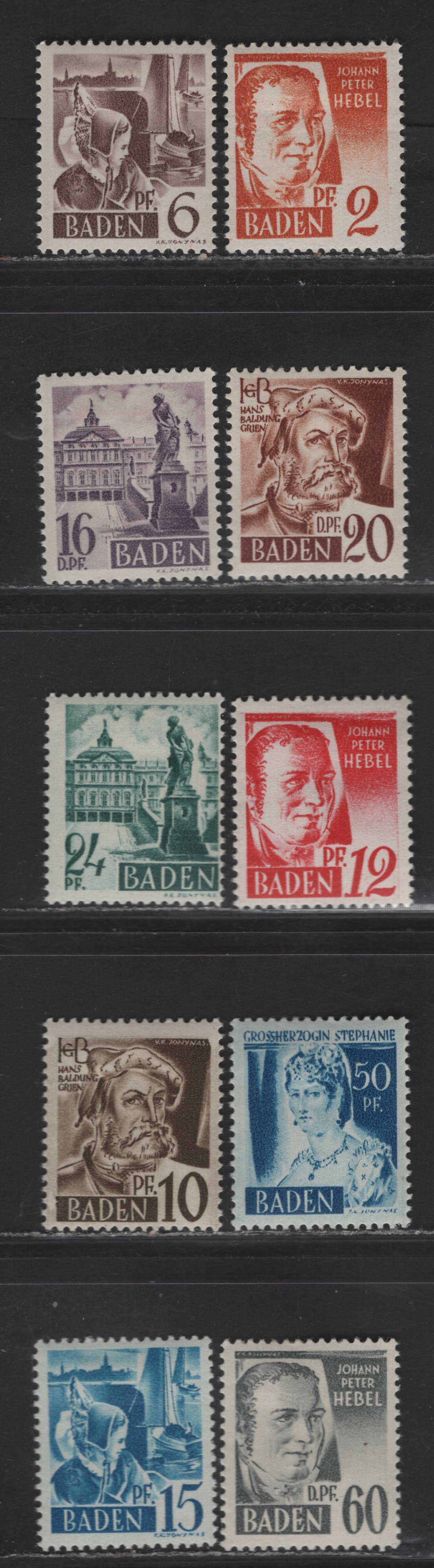 Lot 208 (C)Germany SC#5N14-5N25 2pf - 60pf Deep Orange - Gray Pictorial, 1948 New Color Pictorial Issue, 10 F/VFOG Singles