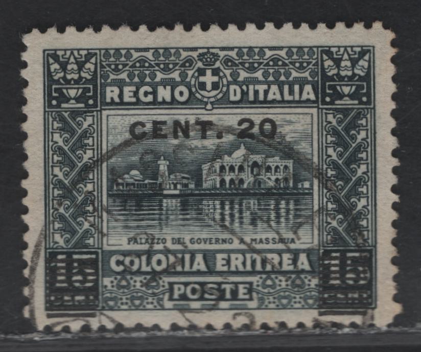 Lot 224 Eritrea SC#52 20c on 15c Slate Government Building, 1916 Surcharged Issue, A Very Fine Used Single