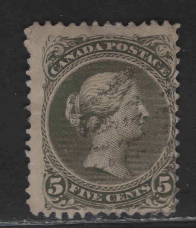 Lot 23 (C) Canada #26iv 5c Grayish Olive Green Queen Victoria, 1868-1876 Large Queen Issue, A Fine Used Single, Paper MM-Y, Perf 11.9x12.15