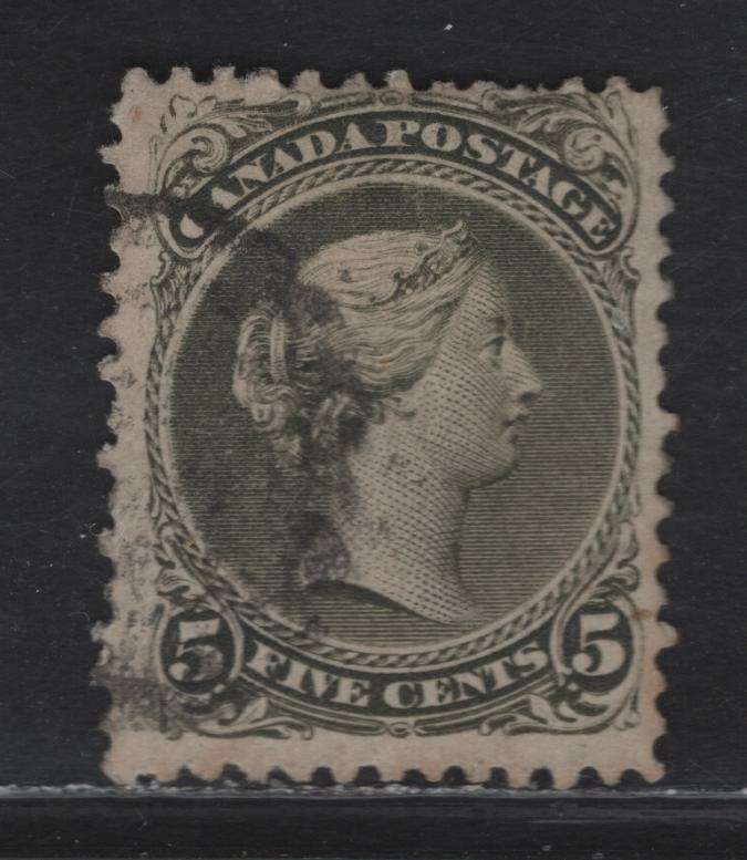 Lot 24 (C) Canada #26iv 5c Deep Olive Greeb Queen Victoria, 1868-1876 Large Queen Issue, A Very Good Used Single, Paper MM-Y, Perf 11.9x12.15