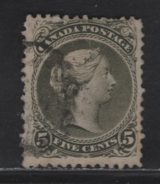 Lot 24 (C) Canada #26iv 5c Deep Olive Greeb Queen Victoria, 1868-1876 Large Queen Issue, A Very Good Used Single, Paper MM-Y, Perf 11.9x12.15