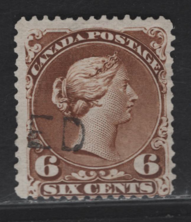 Lot 28 (C) Canada #27a 6c Yellow Brown Queen Victoria, 1868-1876 Large Queen Issue, A Very Good Used Single, Thin, Transluscent Horizontal Wove Paper (Duckworth Paper 9b), Perf 11.9x12