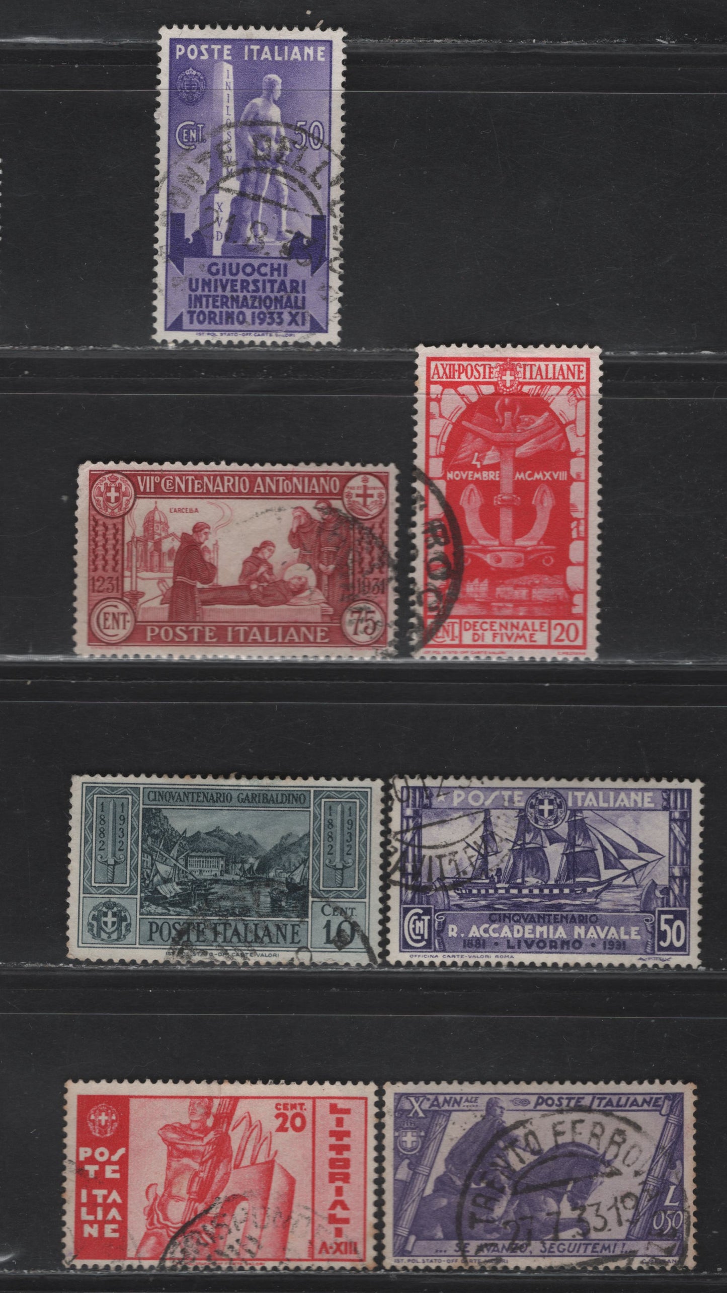 Lot 283 (C) Italy SC#263, 266, 280, 308, 316, 297, 342 75c-50c Brown Red - Violet, 1931-1932 St, Anthony - March On Rome Issue, 7 Fine & VF Used Singles #266 Has A Vertical Crease So Not Counted, 263 Has A Diagonal Corner Crease