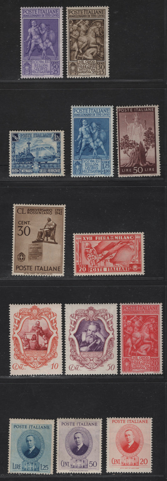 Lot 288 Italy SC#B43-B46, 355, 397-399, 419, 421, 412, 424, 476 20c-1.25L+1 Red-Blue Map Of Italian Industries - Roman Warriors, 1936-1947 Milan Trade Fair - Birth Of Livy Issue, 13 Fine & VFOG Singles